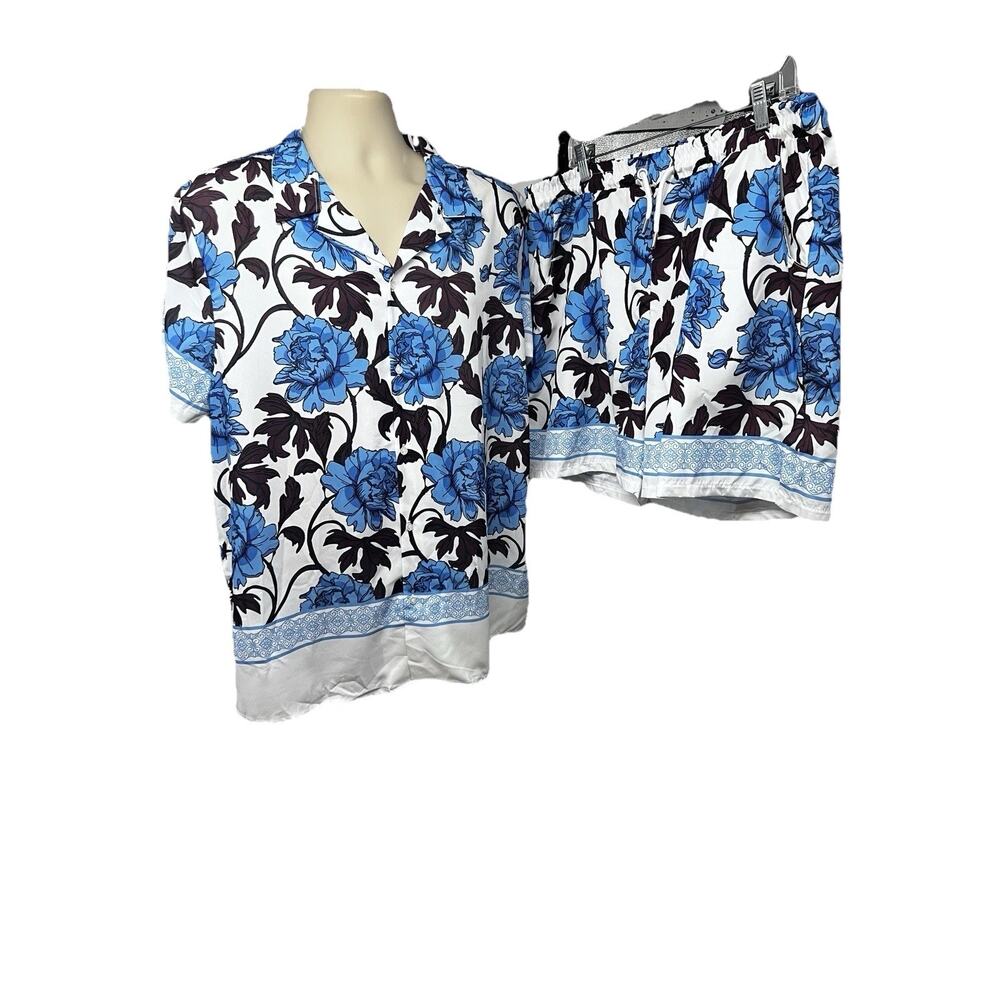 Boohoo Man 2 Piece Set Button Up Floral Shirt Swim Trunks 2XL Pockets New